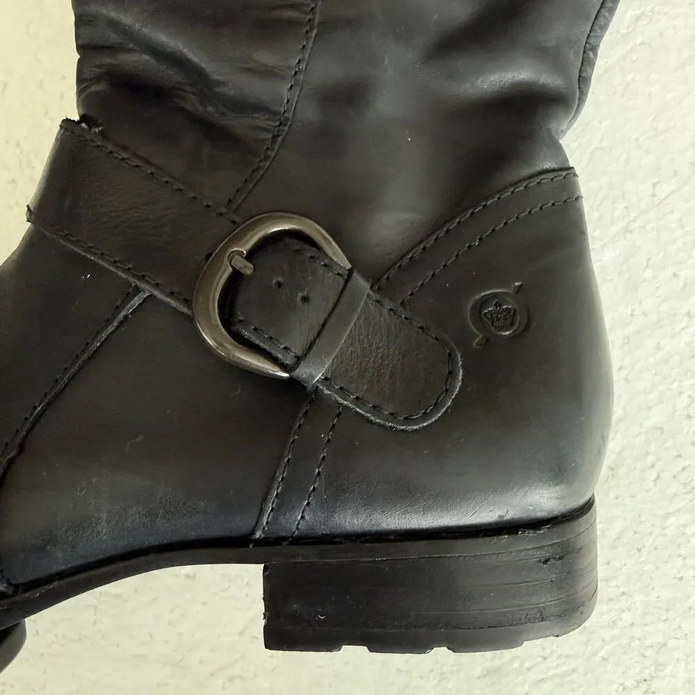 Size 8M - Born Falmouth Tall Women's Black Leather Plaid Lined Western Boot